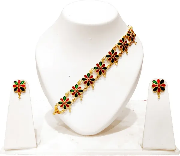 Assamese_Traditional_Gold_Plated_Red_Green_Colour_Golpata_Necklace_Set_For_Women